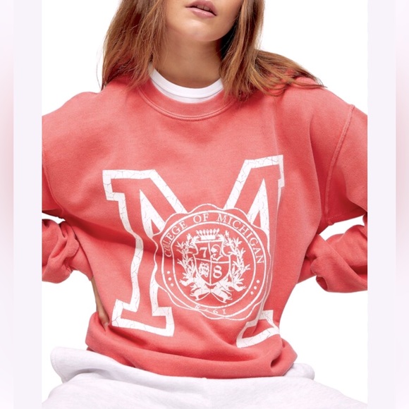Topshop crewneck oversized graphic Sweatshirt College of Michigan Orange large - Picture 1 of 7
